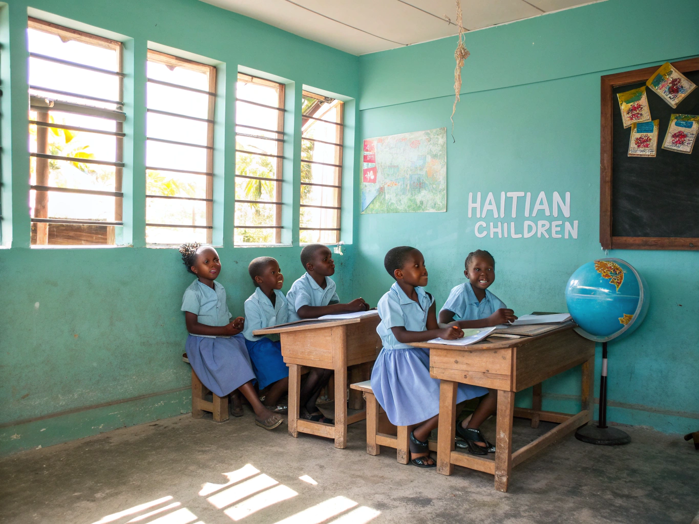 Haitian youth participating in a community educational workshop